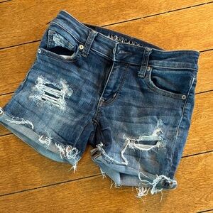 American Eagle Outfitters Blue Distressed Jean Shorts